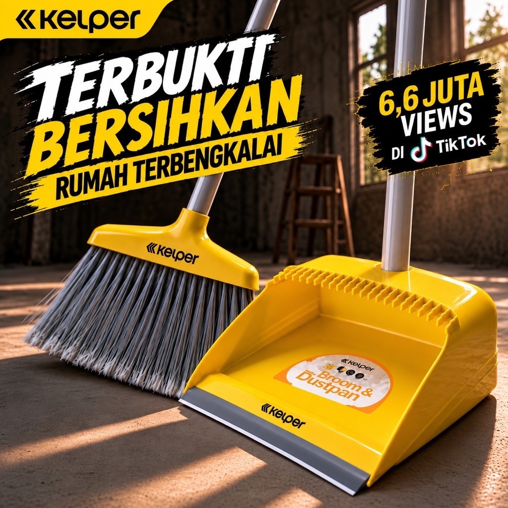 Foto KELPER Kelper Sapu Pengki Stainless Steel Anti Rontok 1 Set Bulu