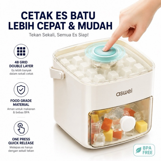 Foto KUSUMA HOME SOLUTION Cetakan Es Batu 48 Grid Double Layer dengan Wadah Sistem
