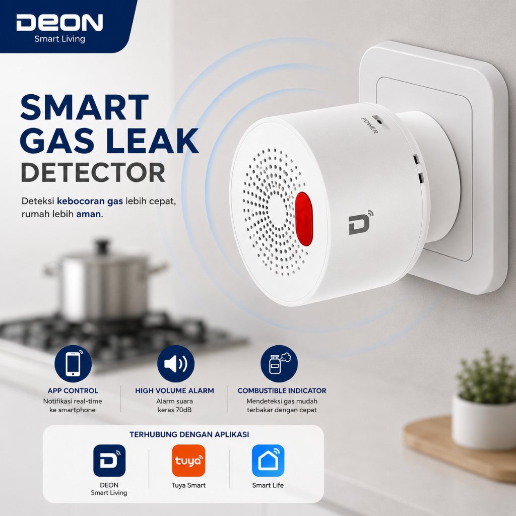 Foto DEON DEON Smart Gas Leak Sensor Alat Deteksi Kebocoran Gas LPG