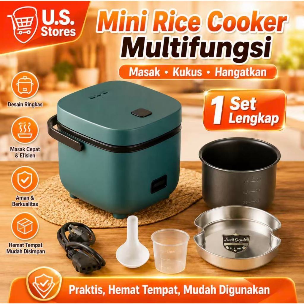 Foto U.S. Stores Penanak Nasi Mini 1,2L Peralatan Dapur Mesin Masak Rumah